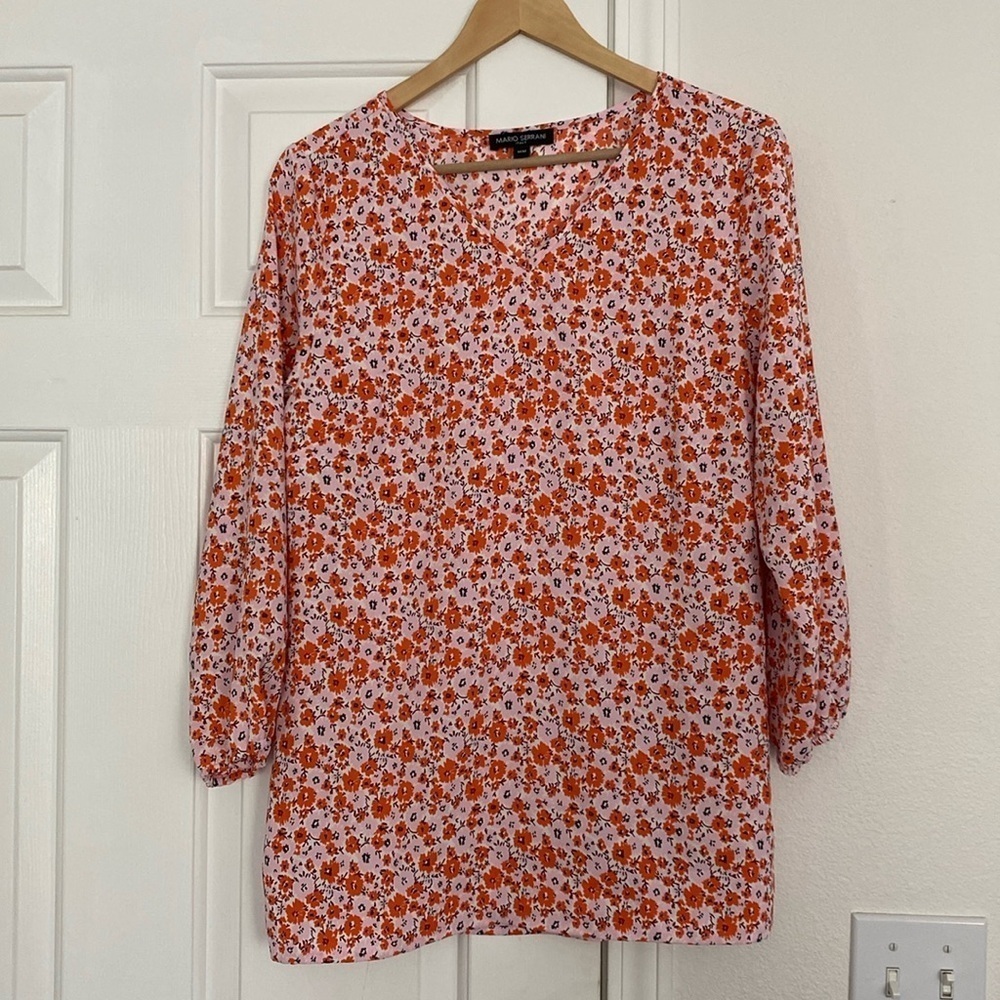 Mario Serrani pink and red floral tunic top.